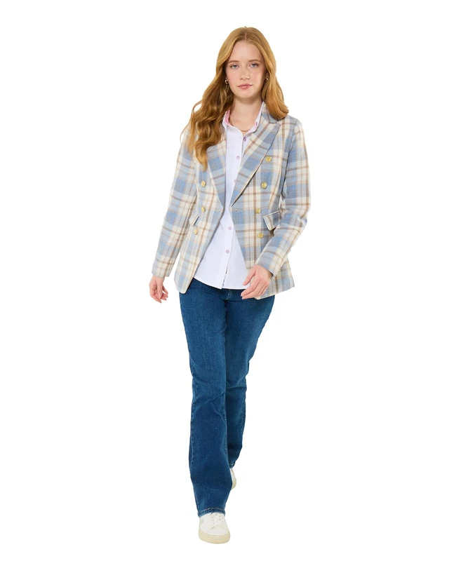 Joe Browns Women's Heritage Check Gold Button Jacket, Regular, Blue, UK 12