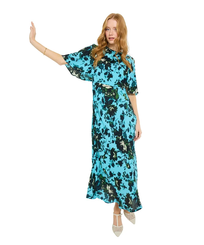 Joe Browns Women's Textured Rose Print Midi Dress, Slim, Blue, UK 20