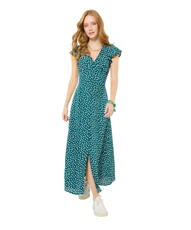 Joe Browns Women's V Neck Floaty Sleeve Polka Dot Dress, Slim, Green, UK 8
