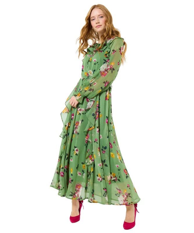 Joe Browns Women's Floaty Ruffled Georgette Dress with Cami, Regular, Green, UK 24