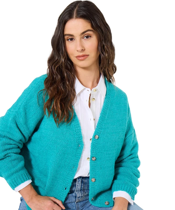 Joe Browns Women's Button Front Long Sleeve V-Neck Cardigan, Regular, Blue, UK 24