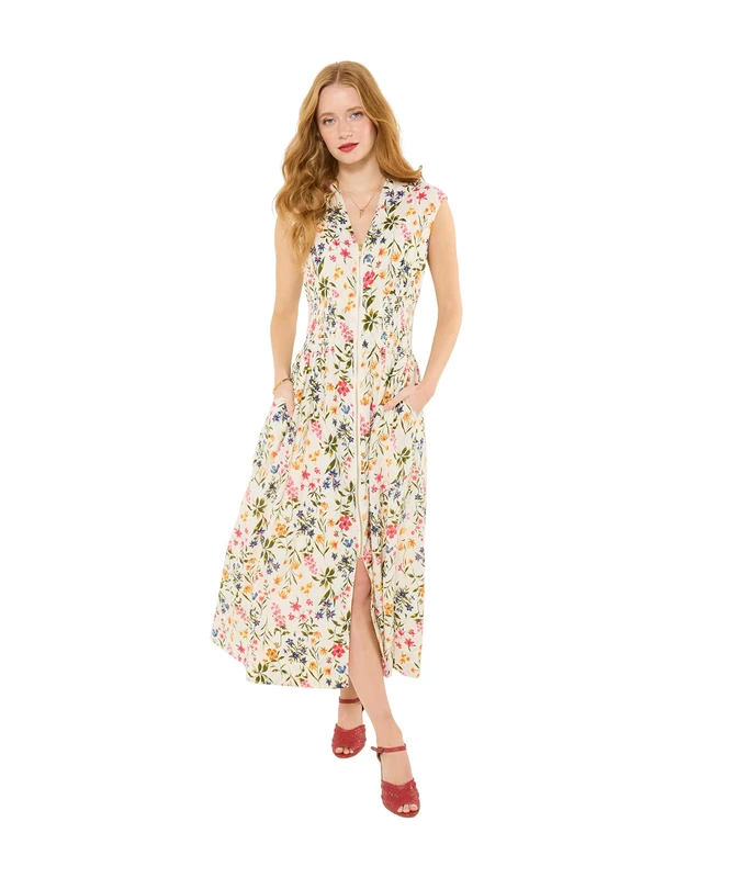 Joe Browns Women's Cotton Doby Floral Print Dress, Slim, White, UK 24