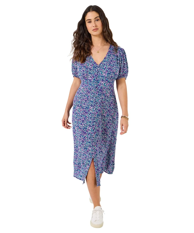 Joe Browns Women's Ditsy Print Crinkle Midi Dress, Regular, Purple, UK 12