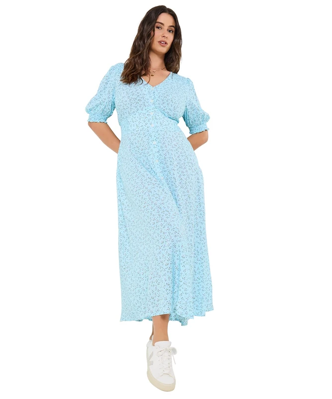 Joe Browns Women's Ditsy Daisy Print Button Front Maxi Dress, Regular, Blue, UK 10