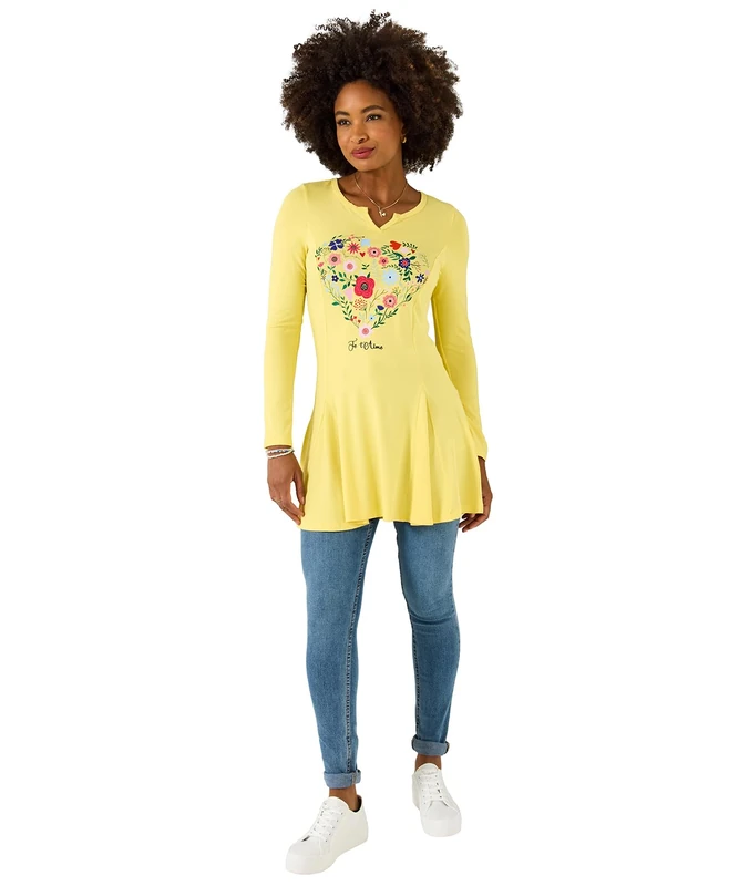 Joe Browns Women's Floral Heart Graphic Tunic Top, Relaxed, Yellow, UK 12