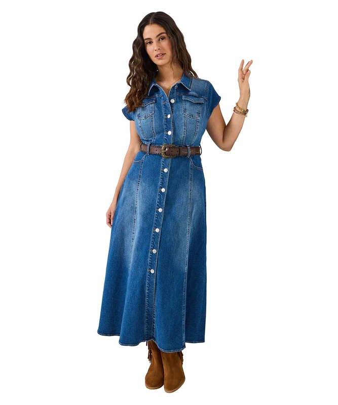 Joe Browns Women's Stretch Denim Maxi Shirt Dress, Slim, Blue, UK 8 (Petite)