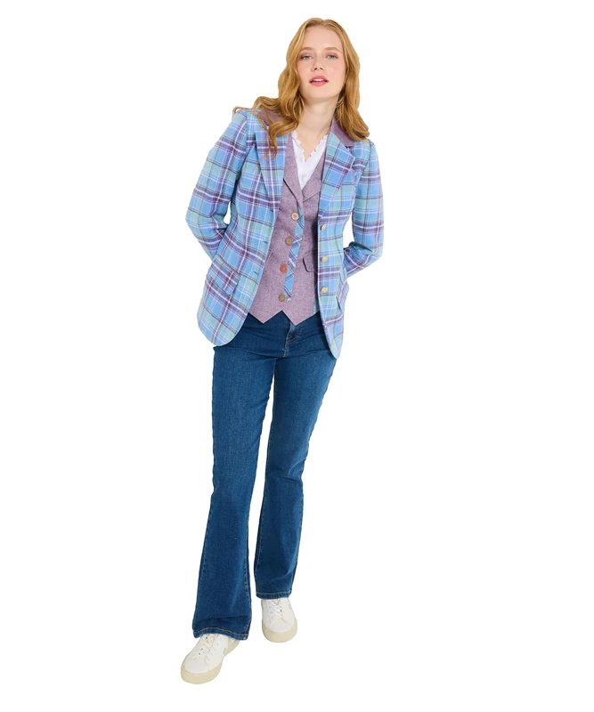 Joe Browns Women's Flattering Check Collared Jacket, Regular, Blue, UK 20
