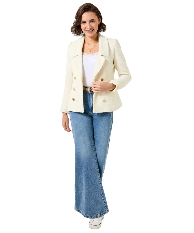Joe Browns Women's Lined Bouclé Collared Smart Jacket, Regular, Cream, UK 12