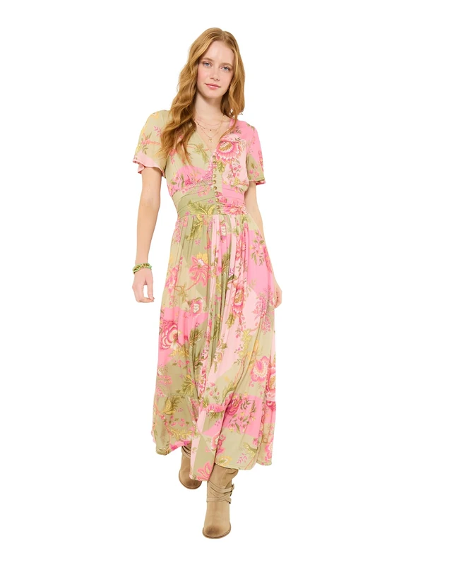 Joe Browns Women's Contrasting Floral Patchwork Maxi Dress, Regular, Green, UK 16 (Petite)