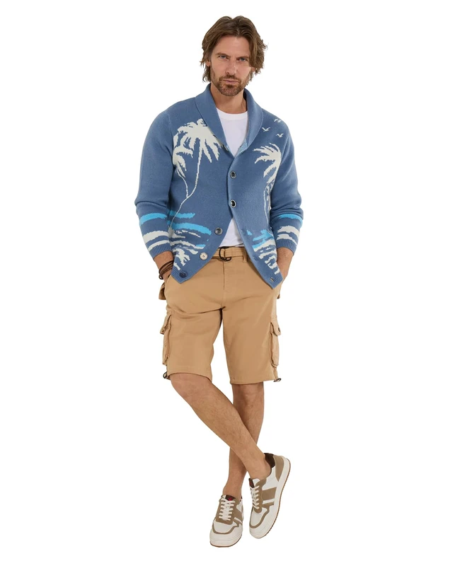 Joe Browns Men's Palm Tree Island Shawl Neck Cardigan, Regular, Blue, UK 3XL