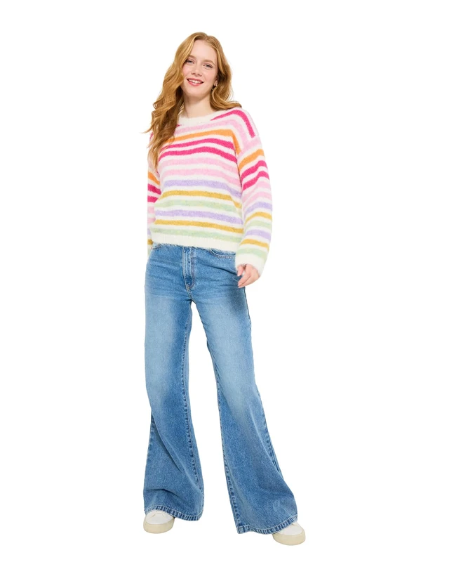 Joe Browns Women's Oversized Crew Neck Stripe Jumper, Oversized, Cream, UK 22