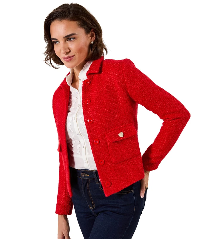 Joe Browns Women's Statement Textured Bouclé Collared Jacket, Regular, Red, UK 22