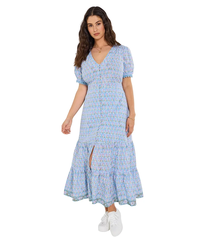 Joe Browns Women's Floral Cotton Full Hem Maxi Dress, Regular, Blue, UK 22