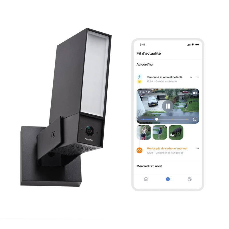 Netatmo Outdoor Security Camera, 5 GHz Wi-Fi, 2K HDR, Smart AI Detection (People/Vehicles/Animals), 12 W LED Light, Built-in 105-decibel Siren, Local Storage, No Subscription, Black, NOC-2-AMZ