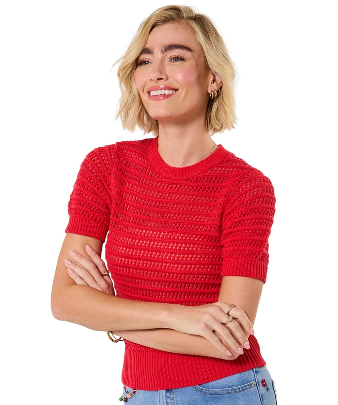 Joe Browns Women's Open Knit Short Sleeve Jumper, Slim, Red, UK 8