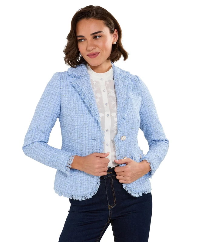 Joe Browns Women's Single-breasted Boucle Jacket, Regular, Blue, UK 22