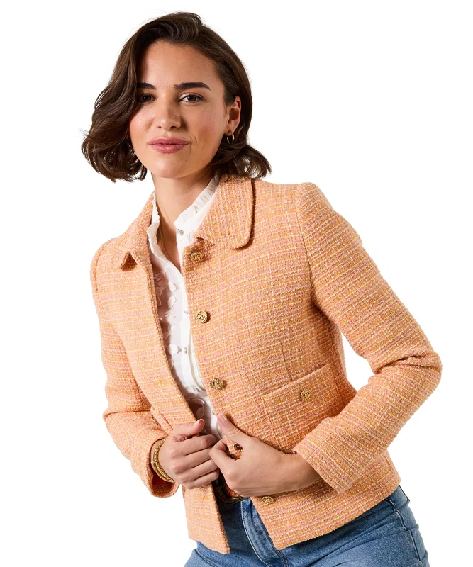 Joe Browns Women's Cropped Box Fit Boucle Jacket, Relaxed, Orange, UK 20