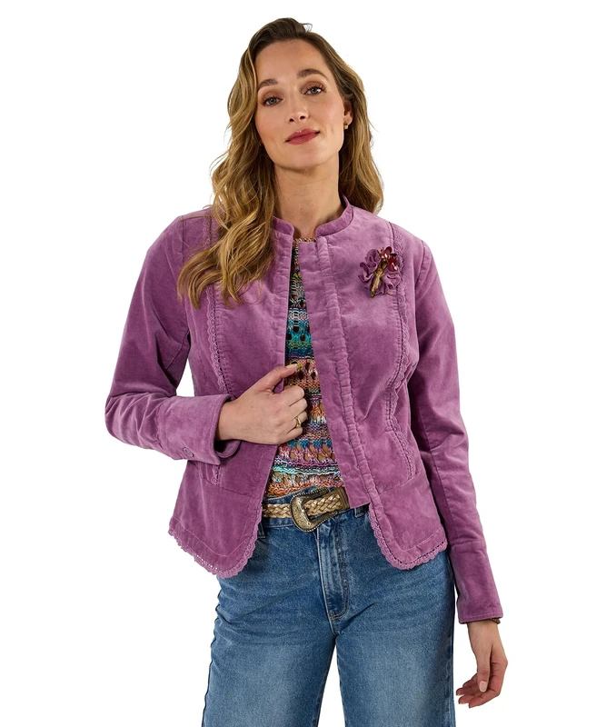 Joe Browns Women's Moleskin Lace Trim Military Jacket, Regular, Purple, UK 10