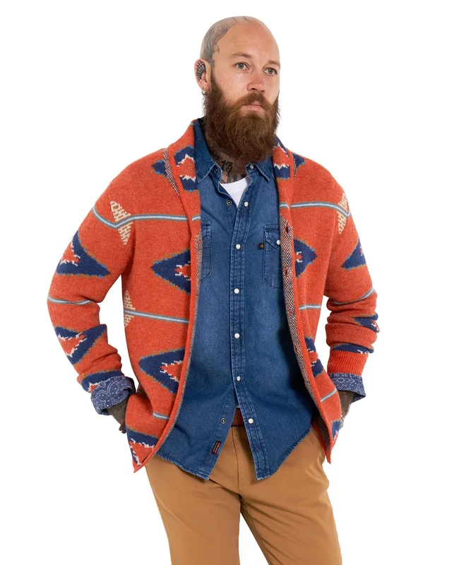 Joe Browns Men's Aztec Knitted Shawl Neck Cardigan, Regular, Orange, UK XL