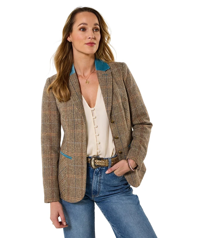 Joe Browns Women's Tweed Single-breasted Jacket with Contrast Collar, Regular, Brown, UK 10