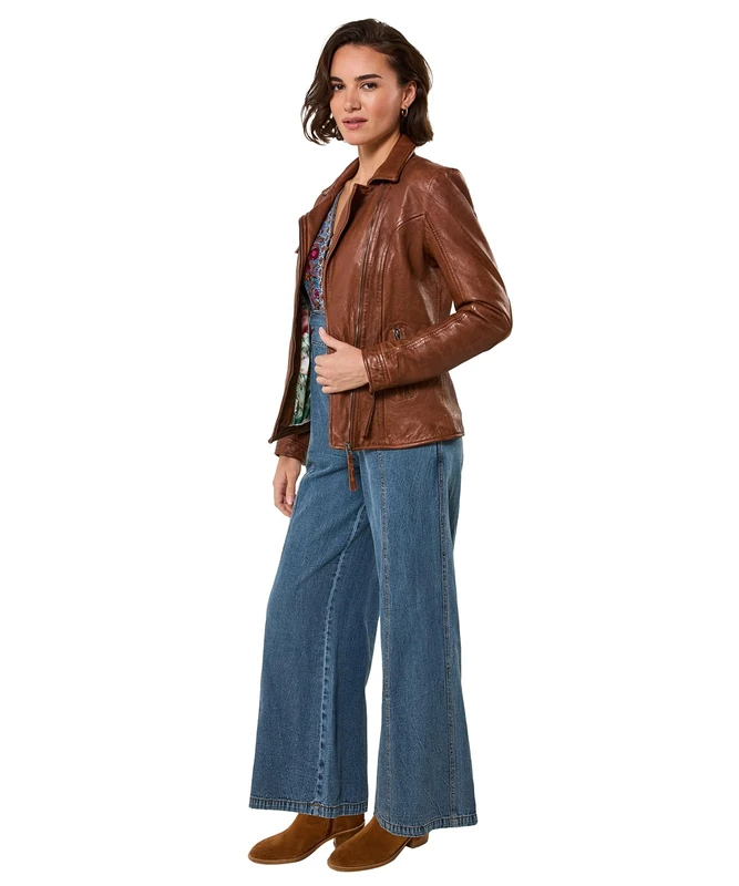 Joe Browns Women's Edgy Soft Leather Jacket, Regular, Brown, UK 20