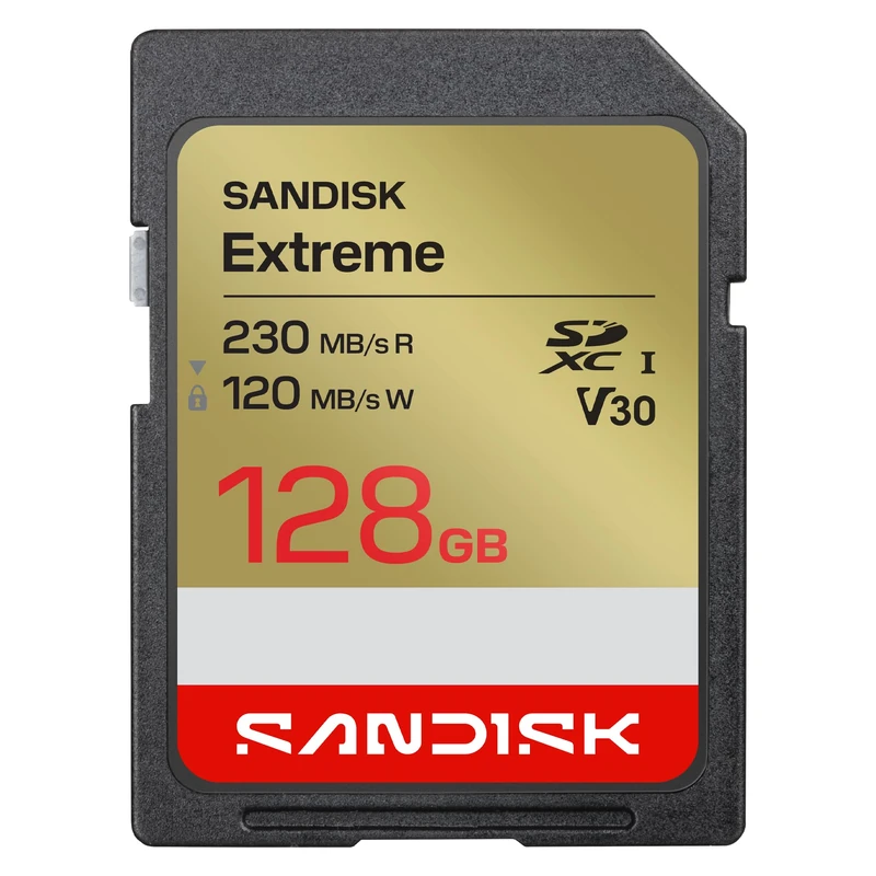 SANDISK Extreme SD UHS-I Card 128GB (Up to 230MB/s read speed and 120MB/s write speed, 4K UHD video, U3, V30) SANDISK Memory Zone App - Image 1