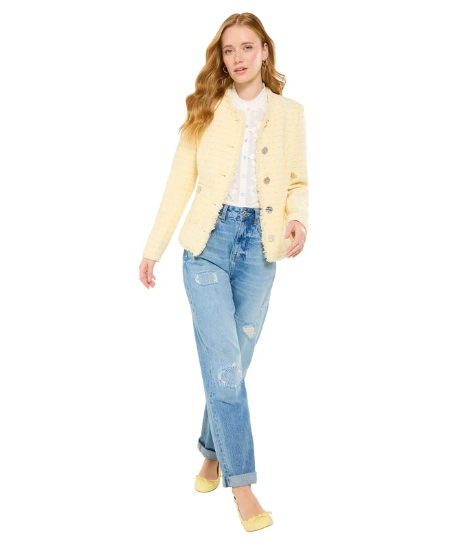 Joe Browns Women's Lined Frayed Edged Bouclé Jacket, Regular, Yellow, UK 10