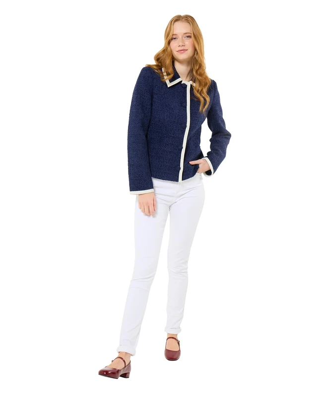 Joe Browns Women's Single-breasted Tweed Contrast Trim Jacket, Relaxed, Blue, UK 20