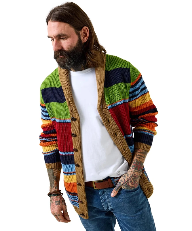 Joe Browns Men's Standout Stripe Shawl Neck Cardigan, Regular, Multi, UK L