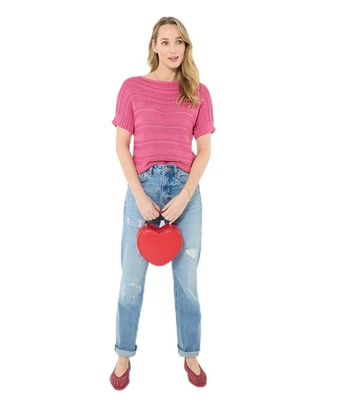 Joe Browns Women's Boat Neck Short Sleeve Knitted Jumper, Regular, Pink, UK 24