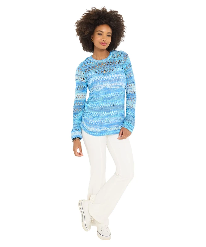 Joe Browns Women's Open Knit Long Flared Sleeve Jumper, Regular, Blue, UK M - Image 1