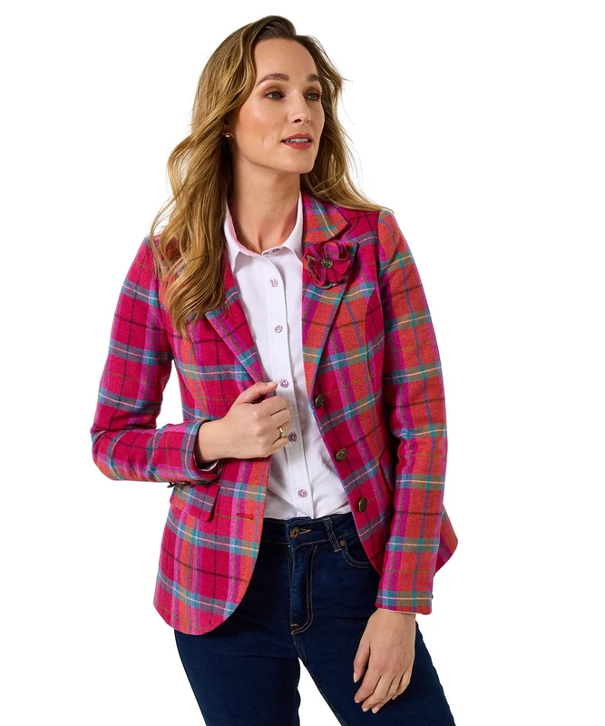 Joe Browns Women's Bold Check Single-breasted Jacket, Regular, Pink, UK 12