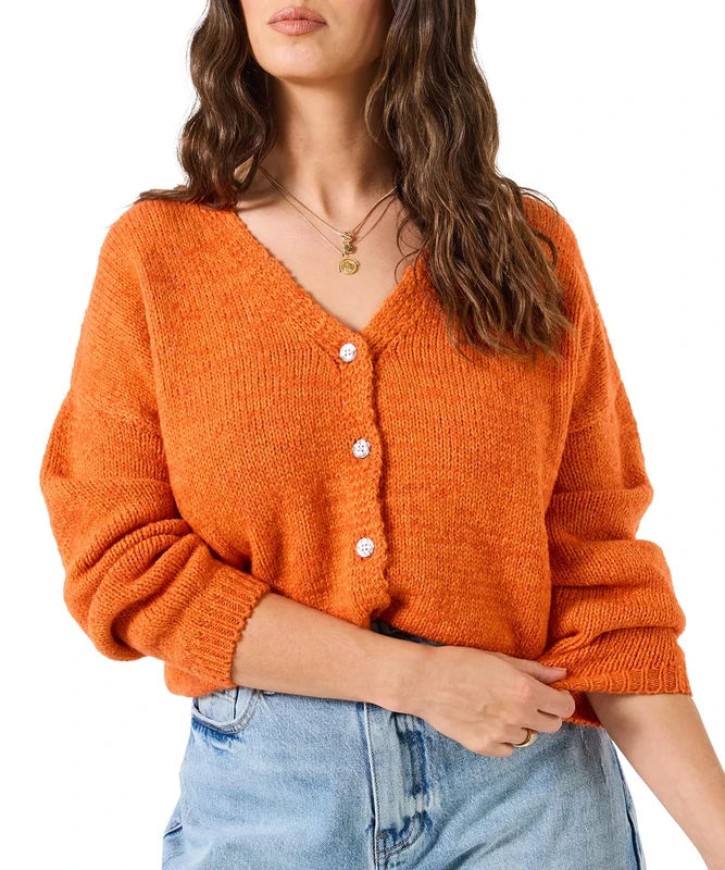Joe Browns Women's Button Front Long Sleeve V-Neck Cardigan, Regular, Orange, UK 18