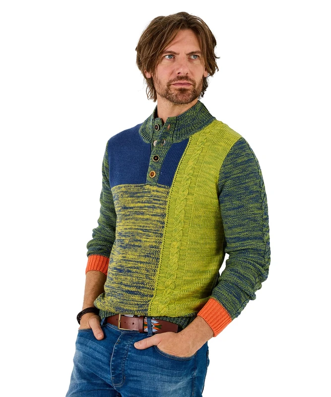 Joe Browns Men's Bright Contrast Colour Funnel Knit, Regular, Green, UK M