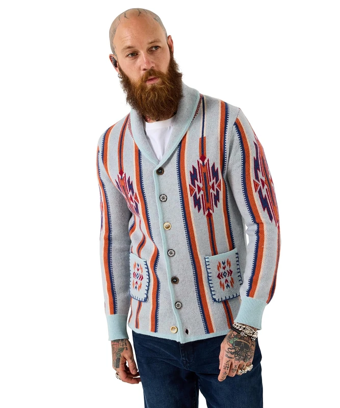 Joe Browns Men's Western Inspired Aztec Cardigan, Regular, Blue, UK L