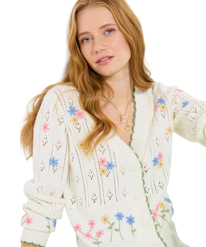 Joe Browns Women's Scalloped Edge Pointelle Knit Cardigan, Regular, White, UK 12