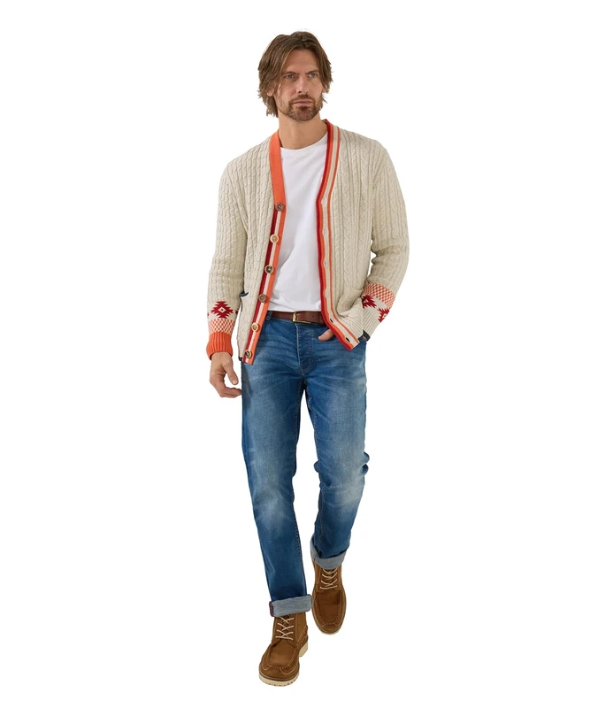 Joe Browns Men's V Neck Cable Knit Mix Cardigan, Regular, Cream, UK 3XL - Image 1