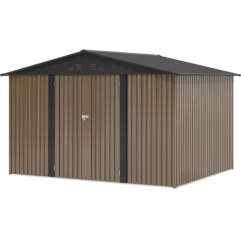 YITAHOME 10 x 8FT Metal Garden Storage Shed - Brown-Black