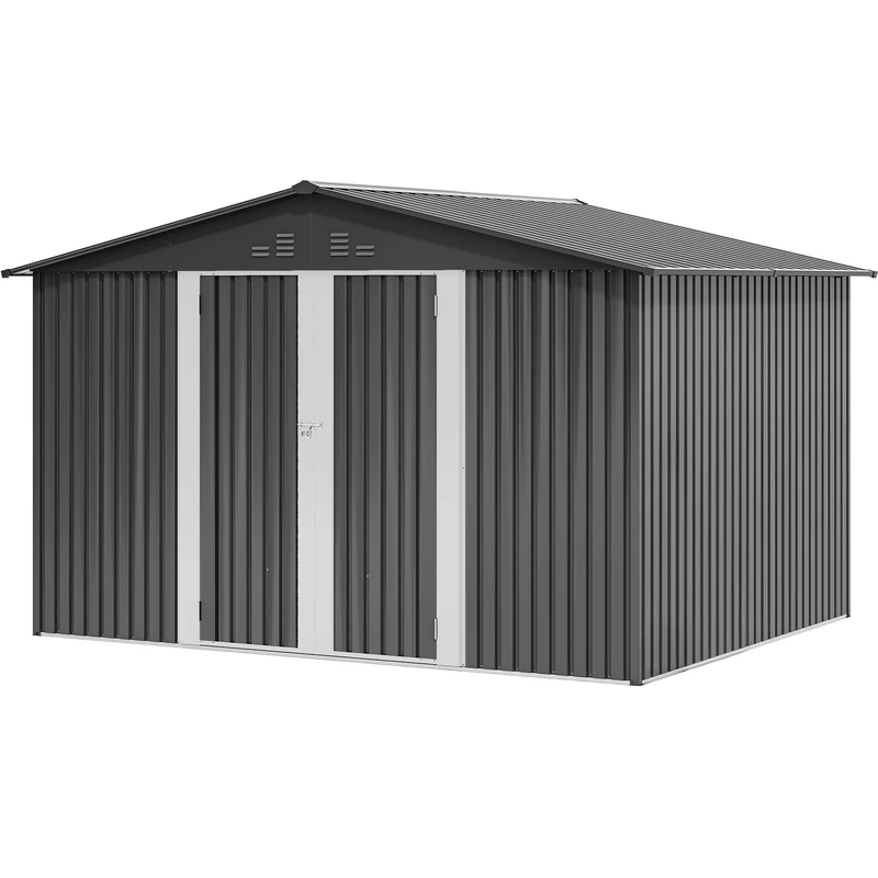 YITAHOME 10x8FT Metal Garden Storage Shed - Galvanised Tool Shed