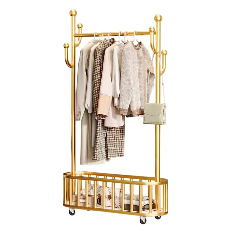 Garvee Portable Metal Rolling Clothes Rack with Wheels and Storage Basket - Heavy Duty 80cm Clothes Rack - Perfect for Bedroom, Laundry and Living Room, 80an x 175al, Gold - Image 1
