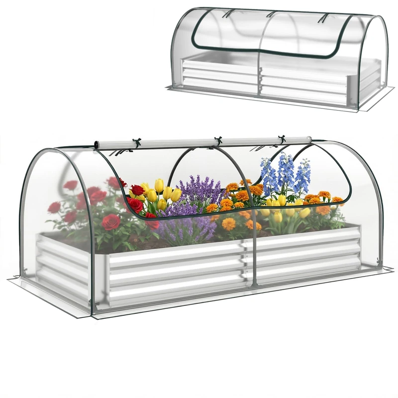 GiantexUK Raised Garden Bed with Greenhouse (Clear PVC Cover, 202x101x81cm)