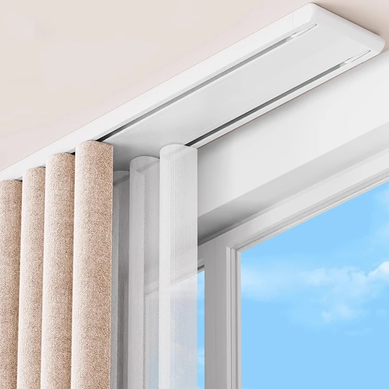 KUZRZNH Double Row Curtain Track Ceiling Mounted, Silent Heavy Duty Aluminum Curtain Track System, Sliding Rails for Curtains, Room Divider for Bedroom Living Room Hospital (White, 2.8m(9.2ft))