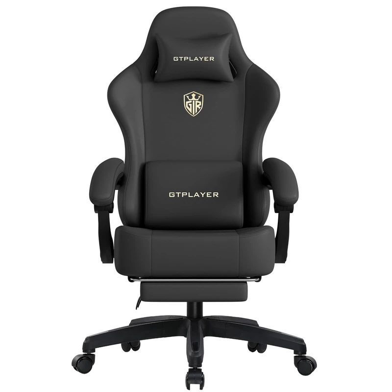GTPLAYER Gaming Chair, Ergonomic Computer Chair with Footrest and Lumbar Support Height Adjustable Home Office with 360°-Swivel Seat and Headrest Black