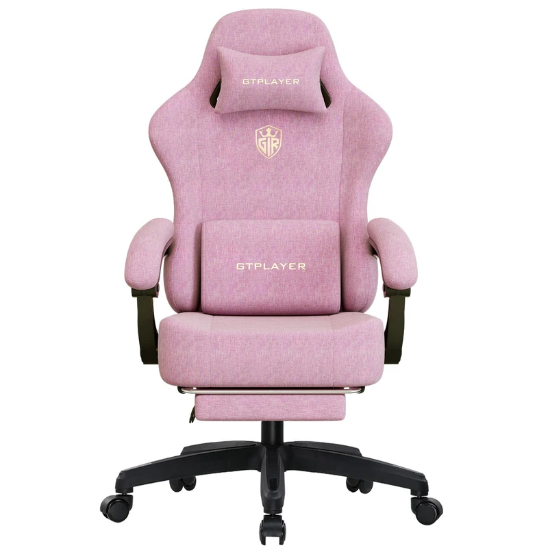 GTPLAYER Gaming Chair, Ergonomic Computer Chair with Footrest and Lumbar Support Height Adjustable Home Office with 360°-Swivel Seat and Headrest Pink