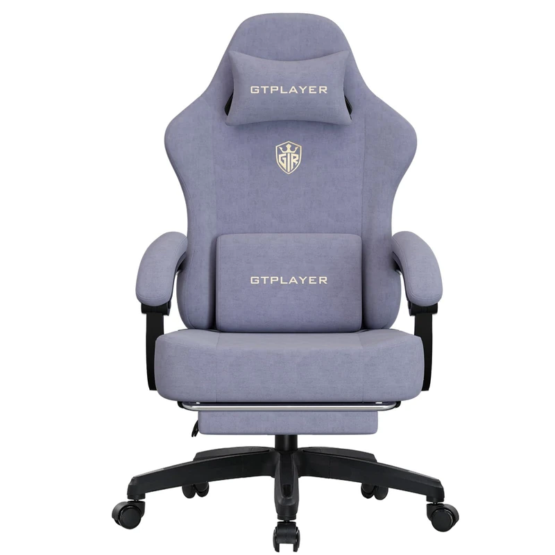 GTPLAYER Fabric Gaming Chair, Ergonomic Computer Chair with Footrest and Lumbar Support Height Adjustable Home Office with 360°-Swivel Seat and Headrest Macaron Purple