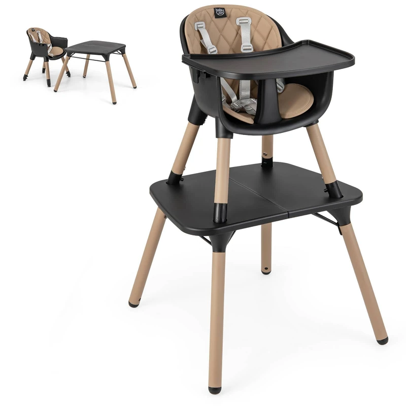 GYMAX 4 in 1 High Chairs, Convertible Baby Dining High Chair with Adjustable and Removable Tray & 5-Point Seat Belt, Multifunctional Infant Feeding Chair for Toddler (Coffee)