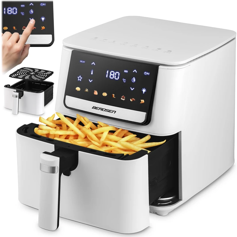 Berdsen Airfryer Hot Air Fryer - 1700 W 6.5 L - Deep Fryer - 8 Programmes Touchscreen - White