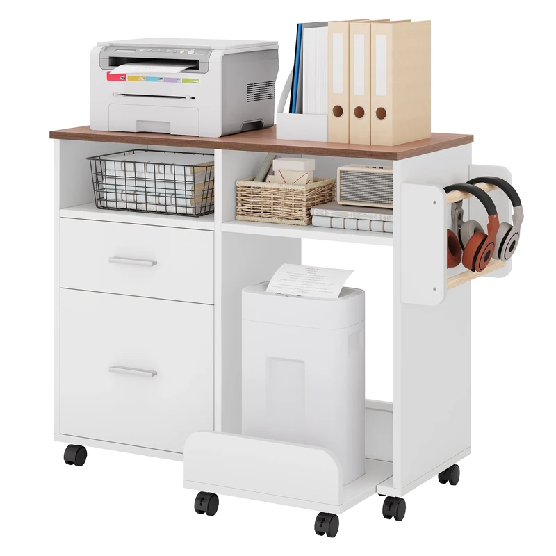 YITAHOME Mobile File Cabinet with Removable Base & Hanging Rod, Filing Storage Organiser with 10 Wheels, Filing Cupboard for Home Office, White