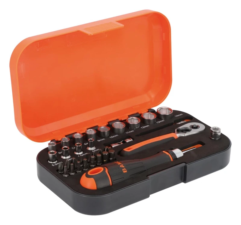 Bahco 34-Piece Socket & Bit Set – 1/4" Drive | Chrome Vanadium Steel | Professional Tool Kit with Ratchet, Sockets & Accessories | Ideal for DIY, Automotive & Mechanical Tasks