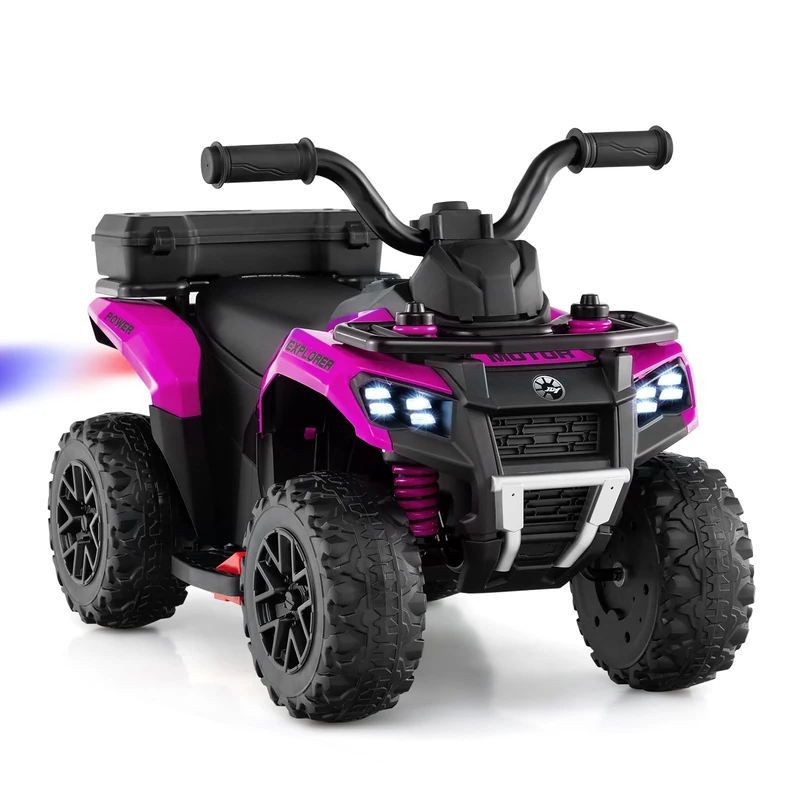 GYMAX Kids Electric Quad Bike, 6V Battery Powered Toy Car with Horn, Music, Spray Function, Lights and Storage Basket, Children Ride on ATV for 18+ Months Old (Pink)